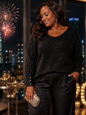 NWOT Carolyn Taylor Glitter Black Long Sleeve Sweater